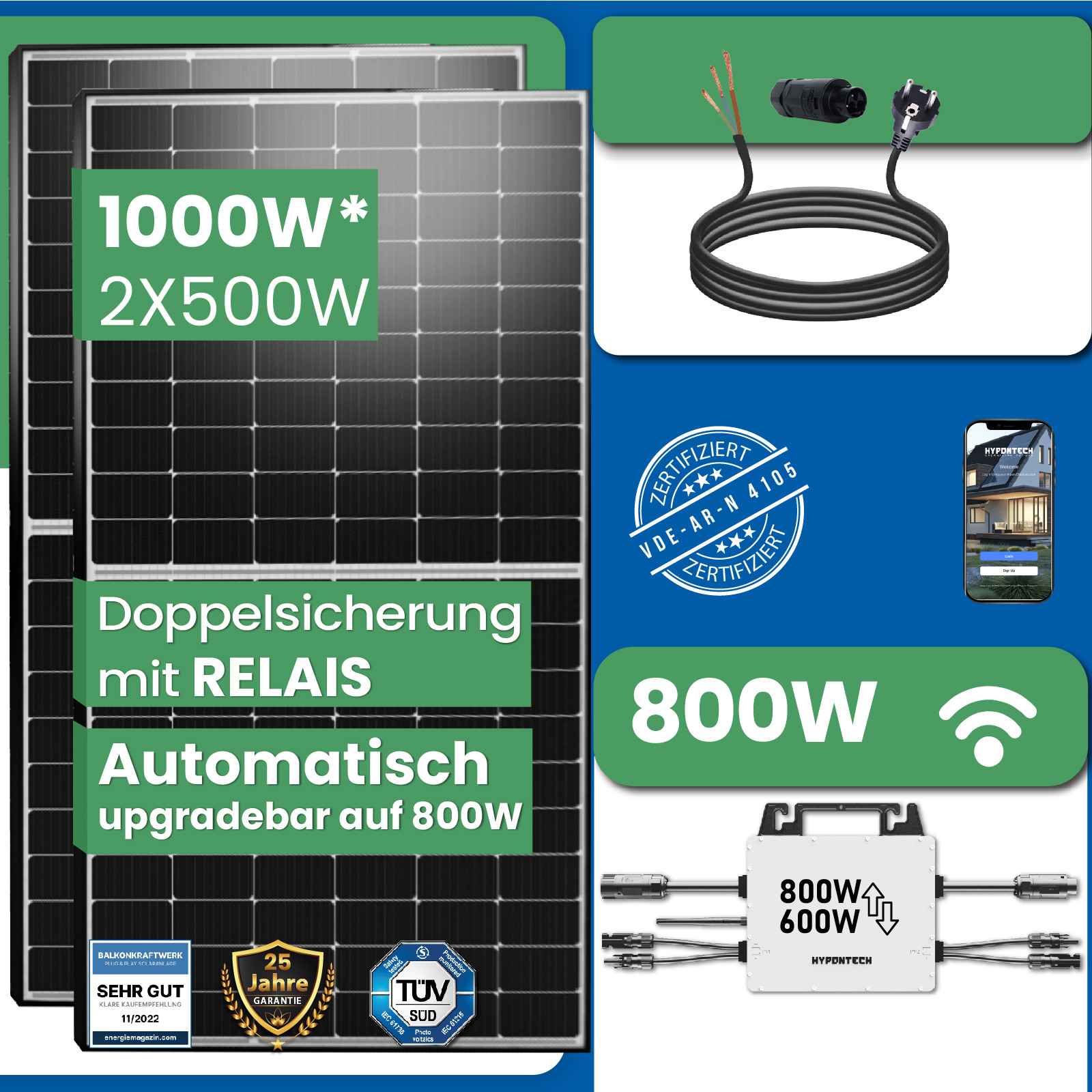 1000W Photovoltaik-Balkonkraftwerk mit Hypontech 800W upgradefähiger  Mikrowechselrichter - epp shop