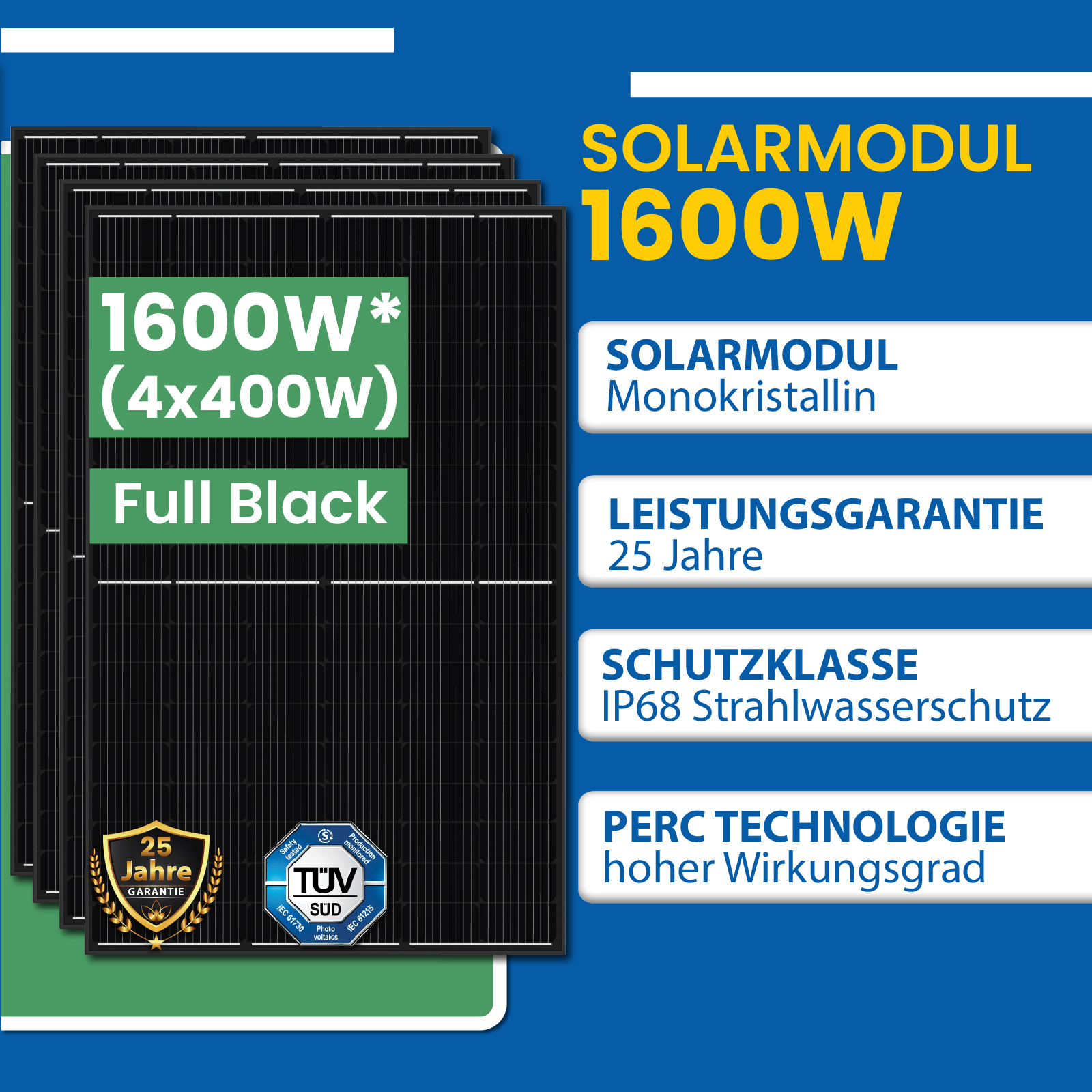 SolarDeals :: Balkonkraftwerk 1600W 4x JaSolar 405W Full Black + Hoymiles  HMS-1600 Wechselrichter + DTU + AC Adapter-Stecker Solar Photovoltaik  Anlage 1600 / 1620Wp Komplett