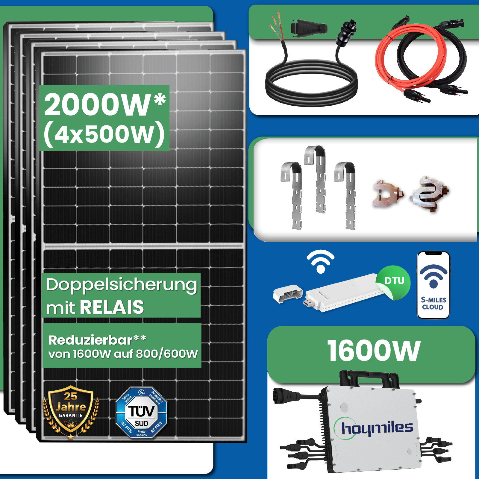 1640W/1600W Plug & Play Solaranlage Komplettset inkl. EPP 410W Easy Peak  Power Solarmodul mit Hoymiles HMS-1600-4T Wechselrichter und DTU-WLite-S -  epp shop