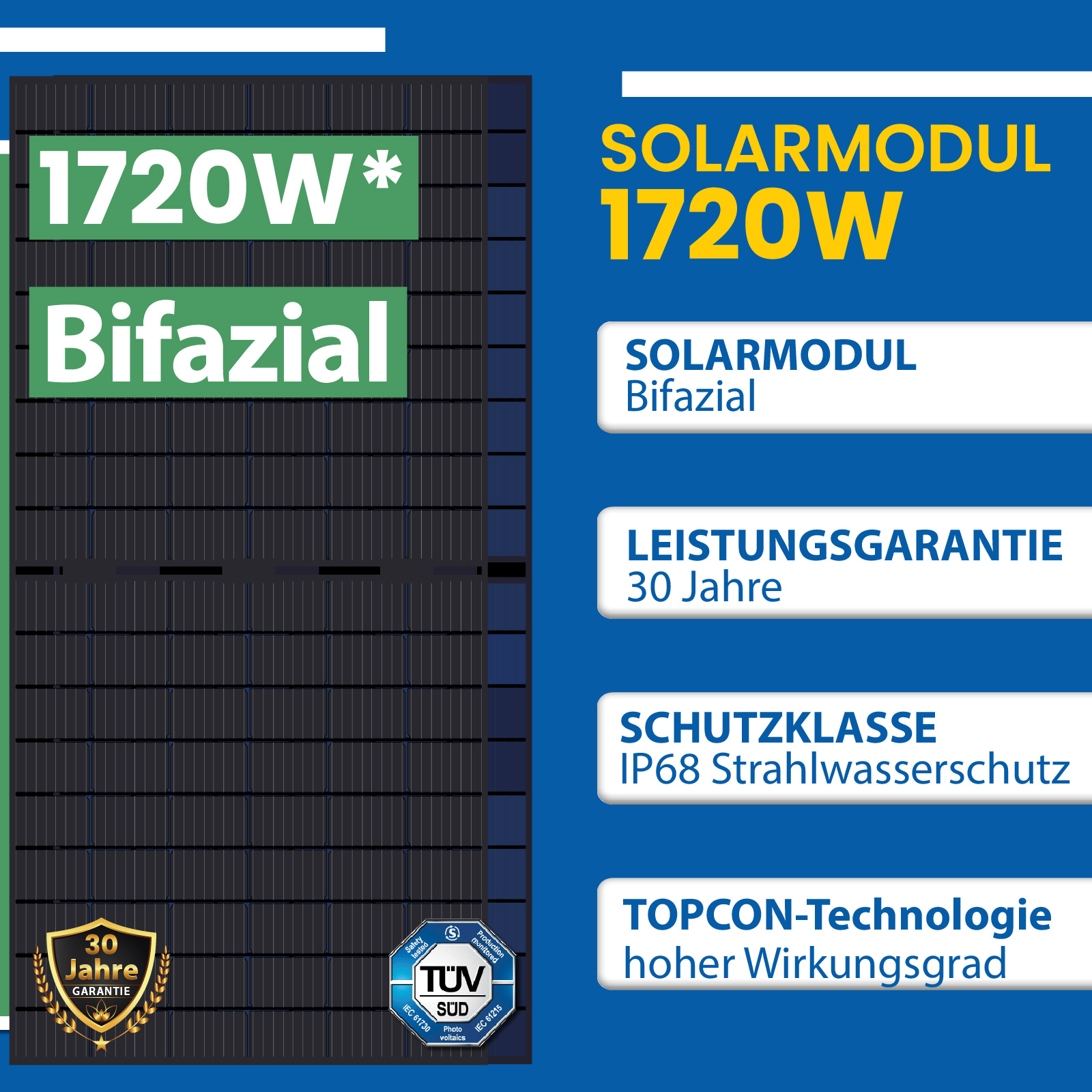 1720W Photovoltaik Balkonkraftwerk mit 430W Bifaziale Solarmodule, Hoymiles  HMS-1600-4T Wechselrichter und 10m Wielandstecker